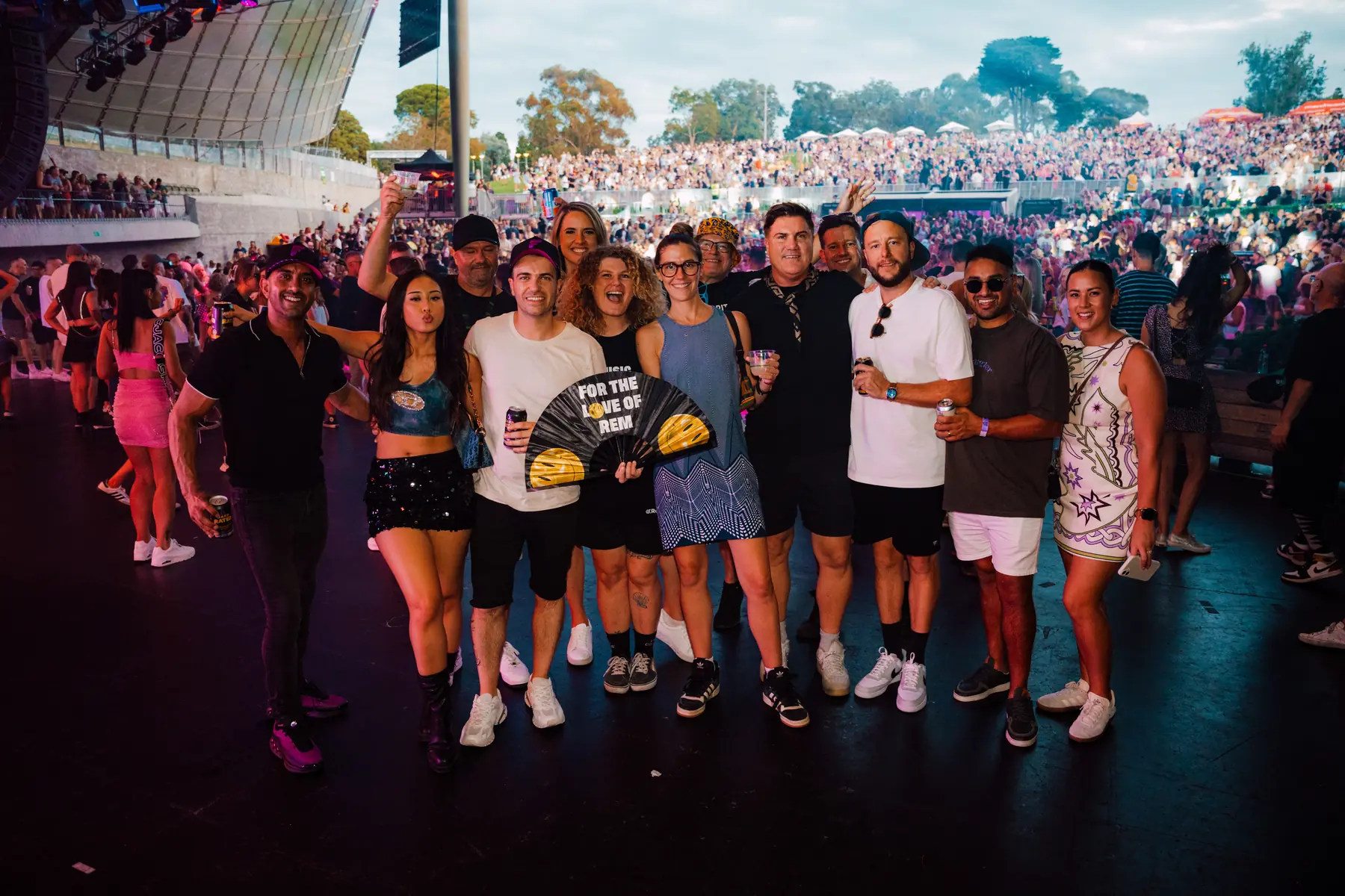 The eventflo team on stage at Reminisce with the crowd behind them